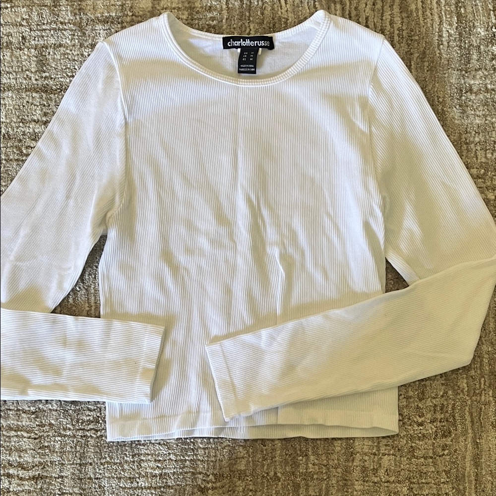 Charlotte Russe Cream Ribbed Long Sleeve Top